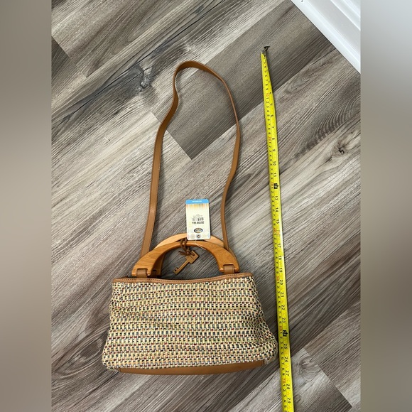 Vintage Fossil Purse Bag Satchel With Wooden Handles and Key Accessory - Picture 14 of 15